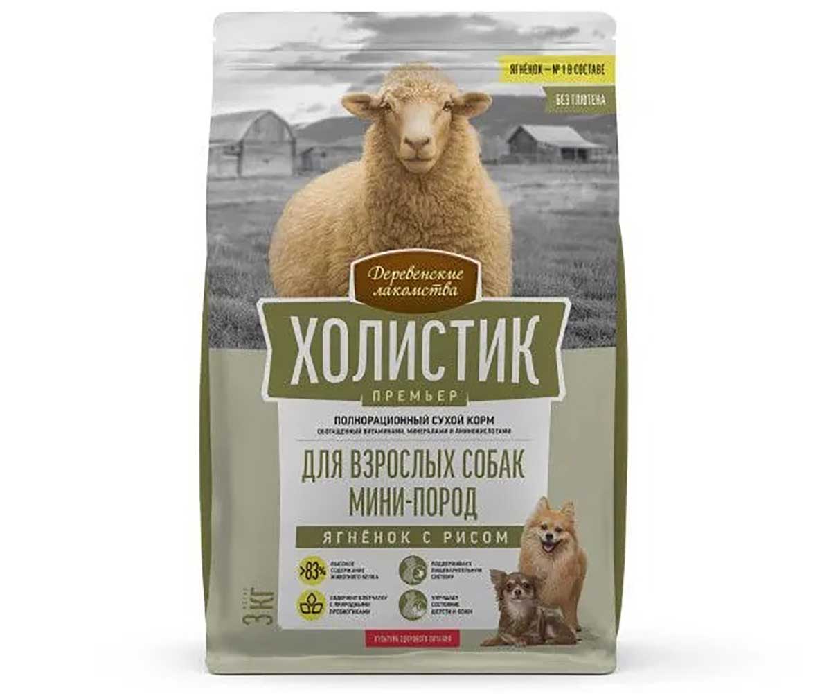 Сухой Корм Деревенские Лакомства Для Собак Мелких Пород Ягненок и Рис Холистик Премьер 3кг 79213348