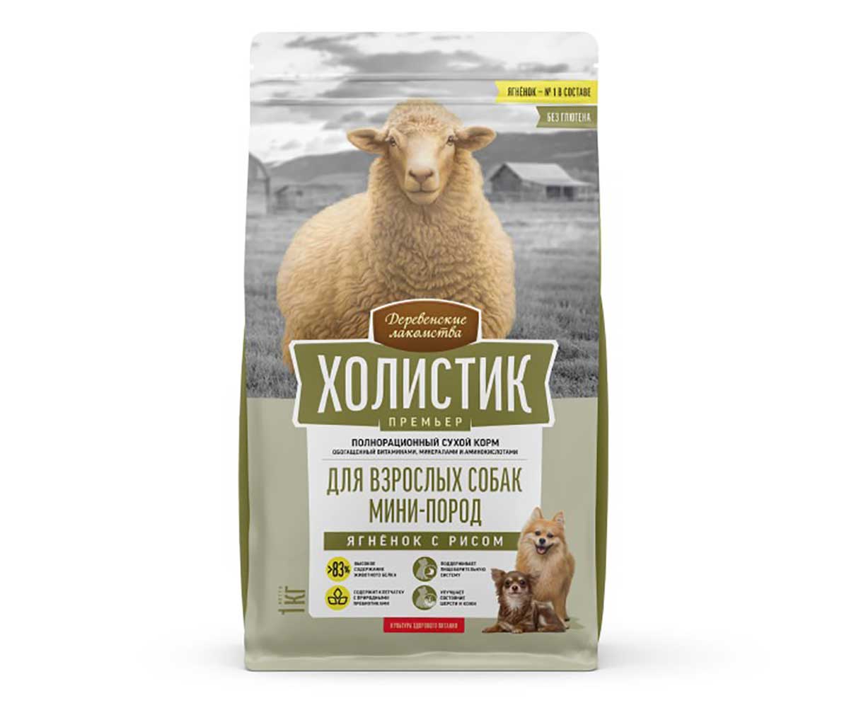 Сухой Корм Деревенские Лакомства Для Собак Мелких Пород Ягненок и Рис Холистик Премьер 1кг 79213331