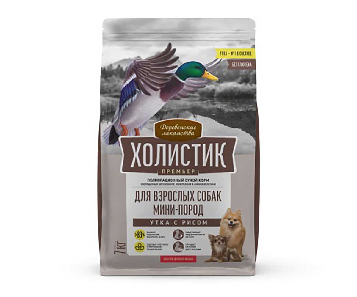 Сухой Корм Деревенские Лакомства Для Собак Мелких Пород Утка и Рис Холистик Премьер 7кг 79213317