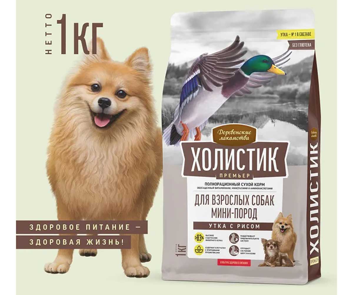 Сухой Корм Деревенские Лакомства Для Собак Мелких Пород Утка и Рис Холистик Премьер 1кг 79213294