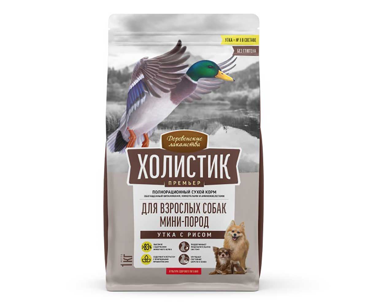 Сухой Корм Деревенские Лакомства Для Собак Мелких Пород Утка и Рис Холистик Премьер 1кг 79213294