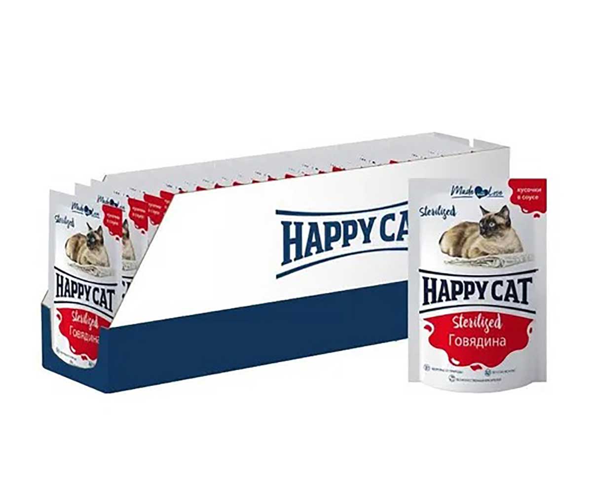 Влажный Корм Happy Cat (Хэппи Кэт) Для Стерилизованных Кошек Говядина Кусочки в Соусе 85г 7504216