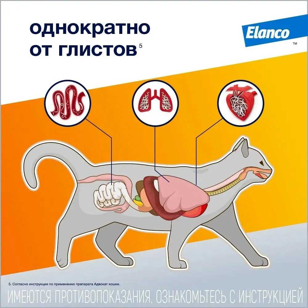 Капли Адвокат Для Кошек До 4кг 0,4мл 1-Пипетка На Холку Elanco (Эланко)