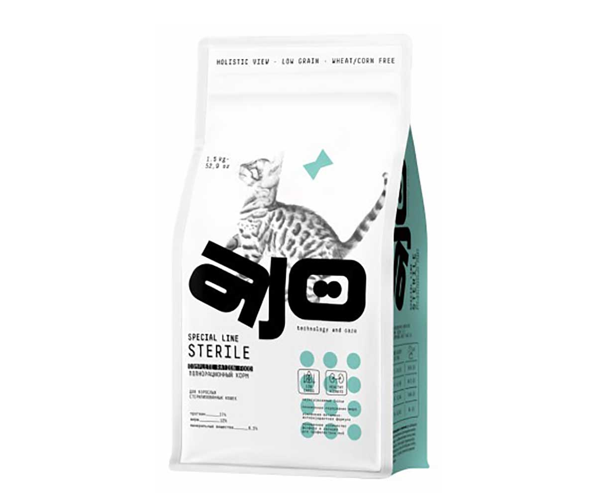 Сухой Корм Ajo (Аджо) Для Стерилизованных Кошек Индейка и Утка 1,5кг (1*6)
