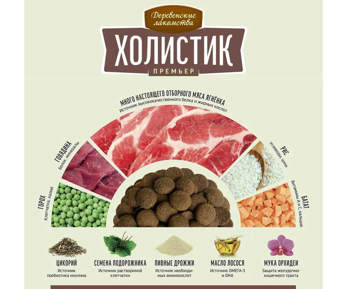 Сухой Корм Деревенские Лакомства Холистик Для Собак Средних и Крупных Пород Ягненок и Рис 2кг 79213881