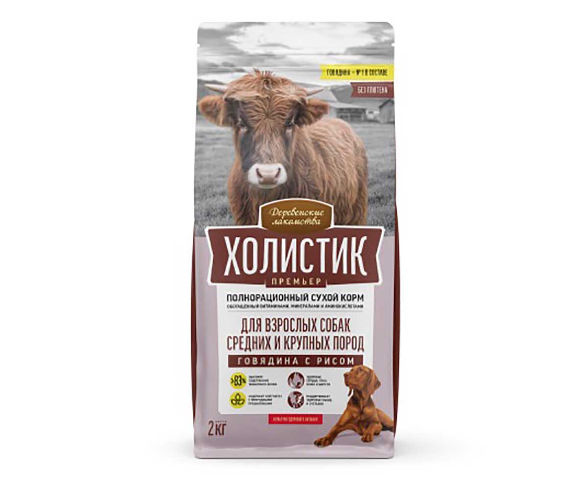 Сухой Корм Деревенские Лакомства Холистик Для Собак Средних и Крупных Пород Говядина и Рис 2кг 79213935