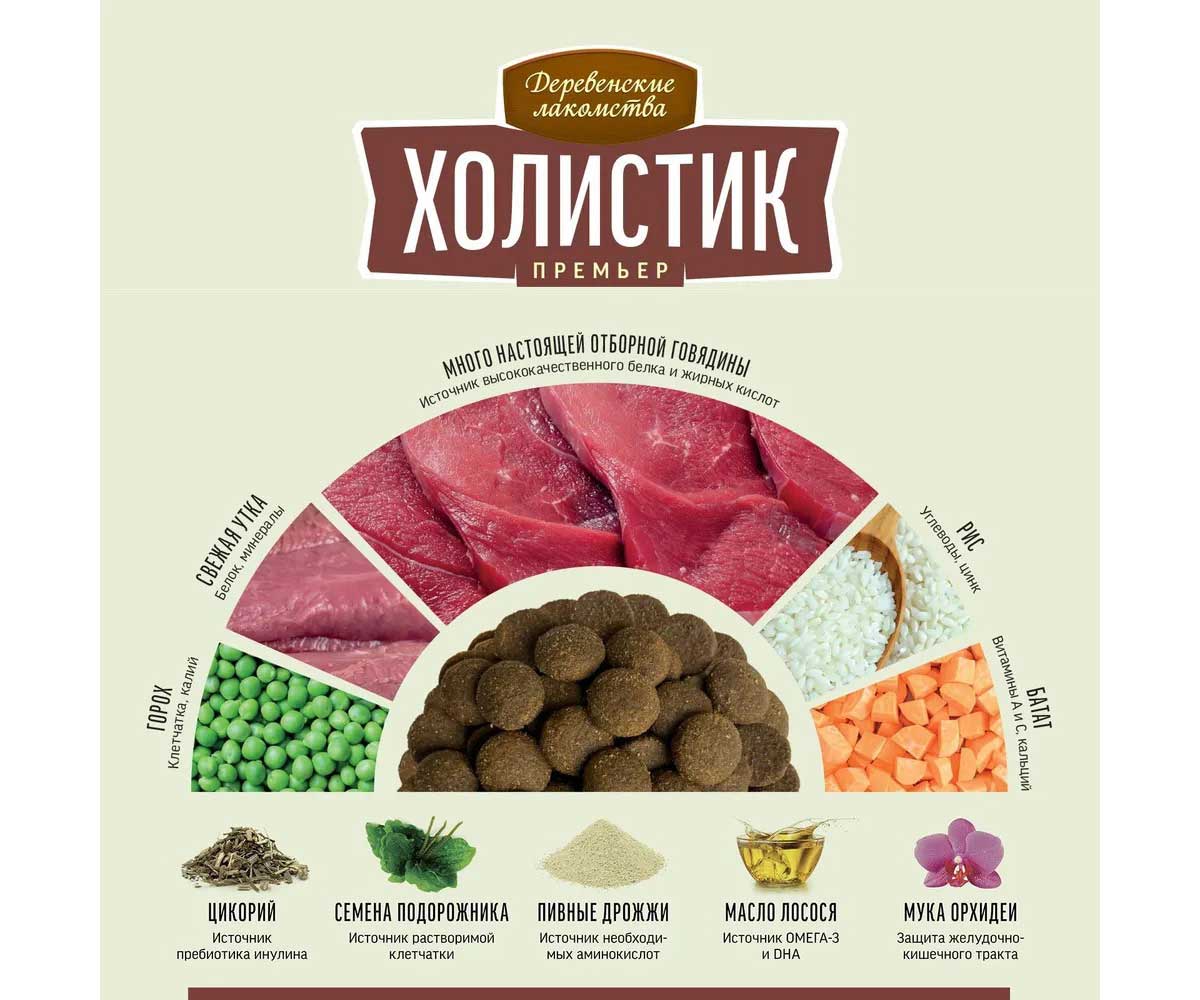 Сухой Корм Деревенские Лакомства Холистик Для Собак Средних и Крупных Пород Говядина и Рис 2кг 79213935