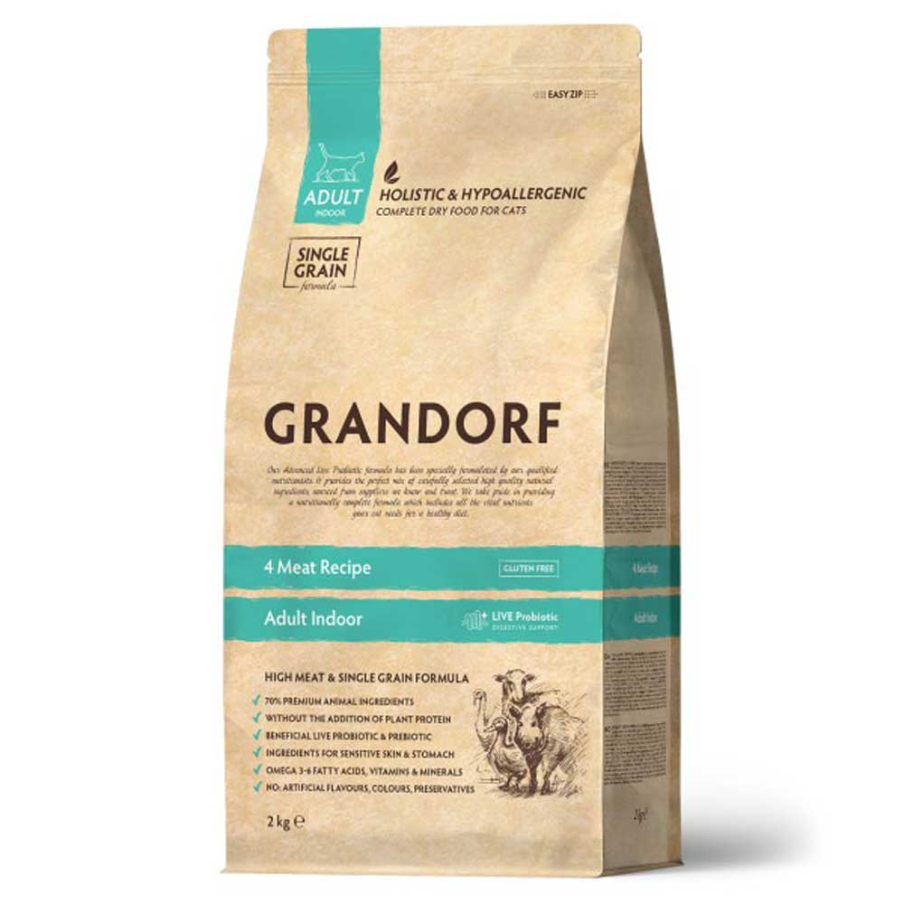 Сухой Корм Grandorf (Грэндорф) Cat Probiotic Indoor 4meat Для Домашних Кошек 2кг 4-Мяса 1287