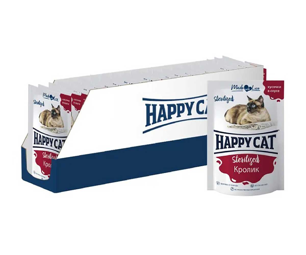 Влажный Корм Happy Cat (Хэппи Кэт) Для Стерилизованных Кошек 85г Кролик Кусочки в Соусе 7504217
