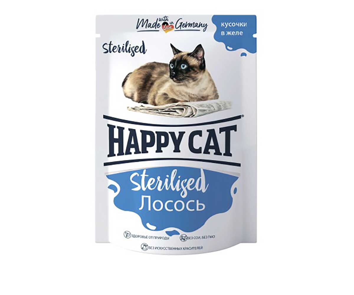 Влажный Корм Happy Cat (Хэппи Кэт) Для Стерилизованных Кошек Лосось Кусочки в Желе 85г 7504219