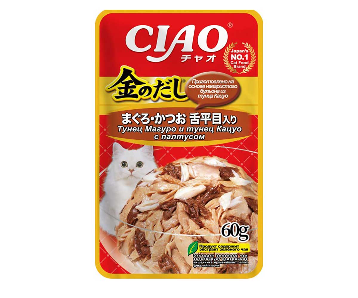 Влажный Корм Inaba (Инаба) Kinnnodashi Для Кошек Тунец Магуро, Кацуо и Палтус в Желе 60г (1*12)