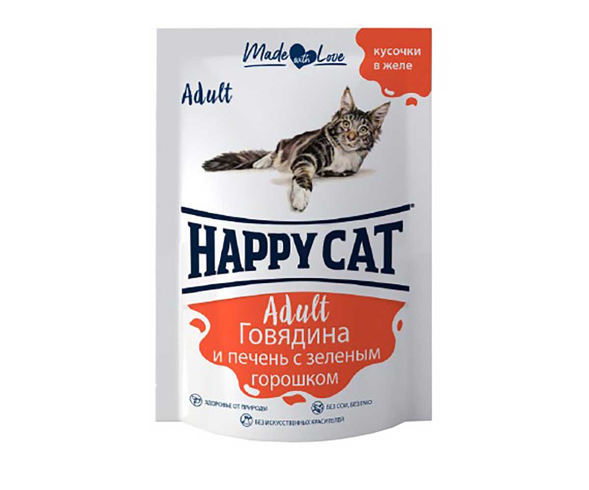 Влажный Корм Happy Cat (Хэппи Кэт) Для Кошек Говядина, Печень и Горох в Желе 85г 7502317