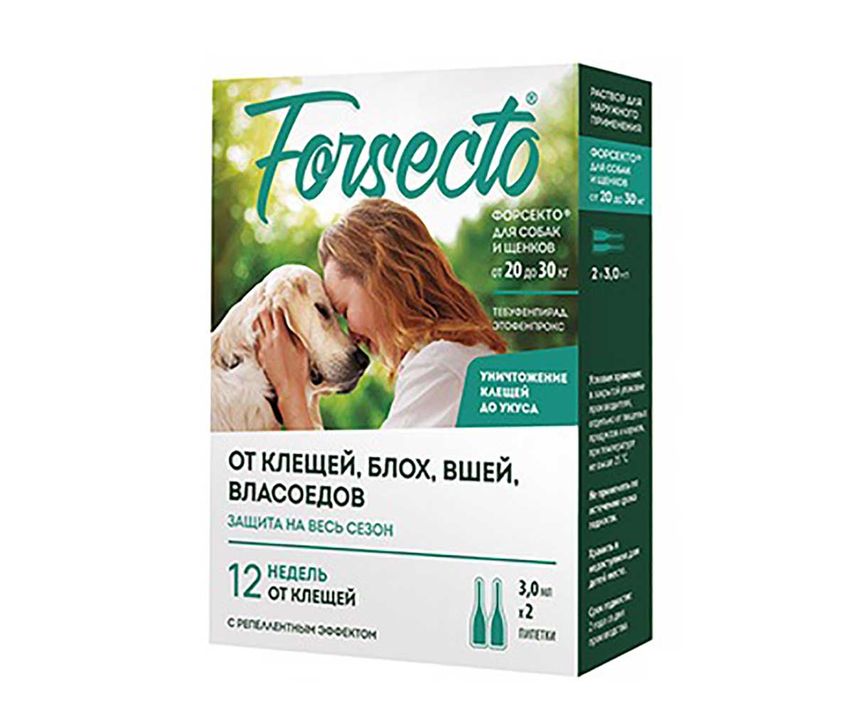 Forsecto (Форсекто) Капли От Клещей, Блох, Вшей и Власоедов Для Собак и Щенков От 20 До 30кг 3,0мл