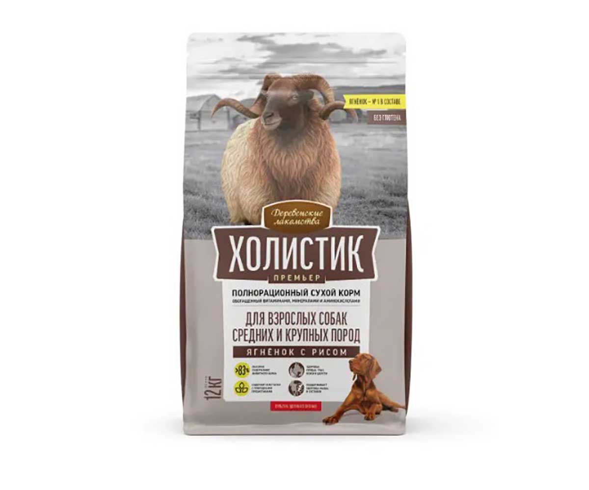 Сухой Корм Деревенские Лакомства Холистик Для Собак Средних и Крупных Пород  Ягненок и Рис 12кг 79213904