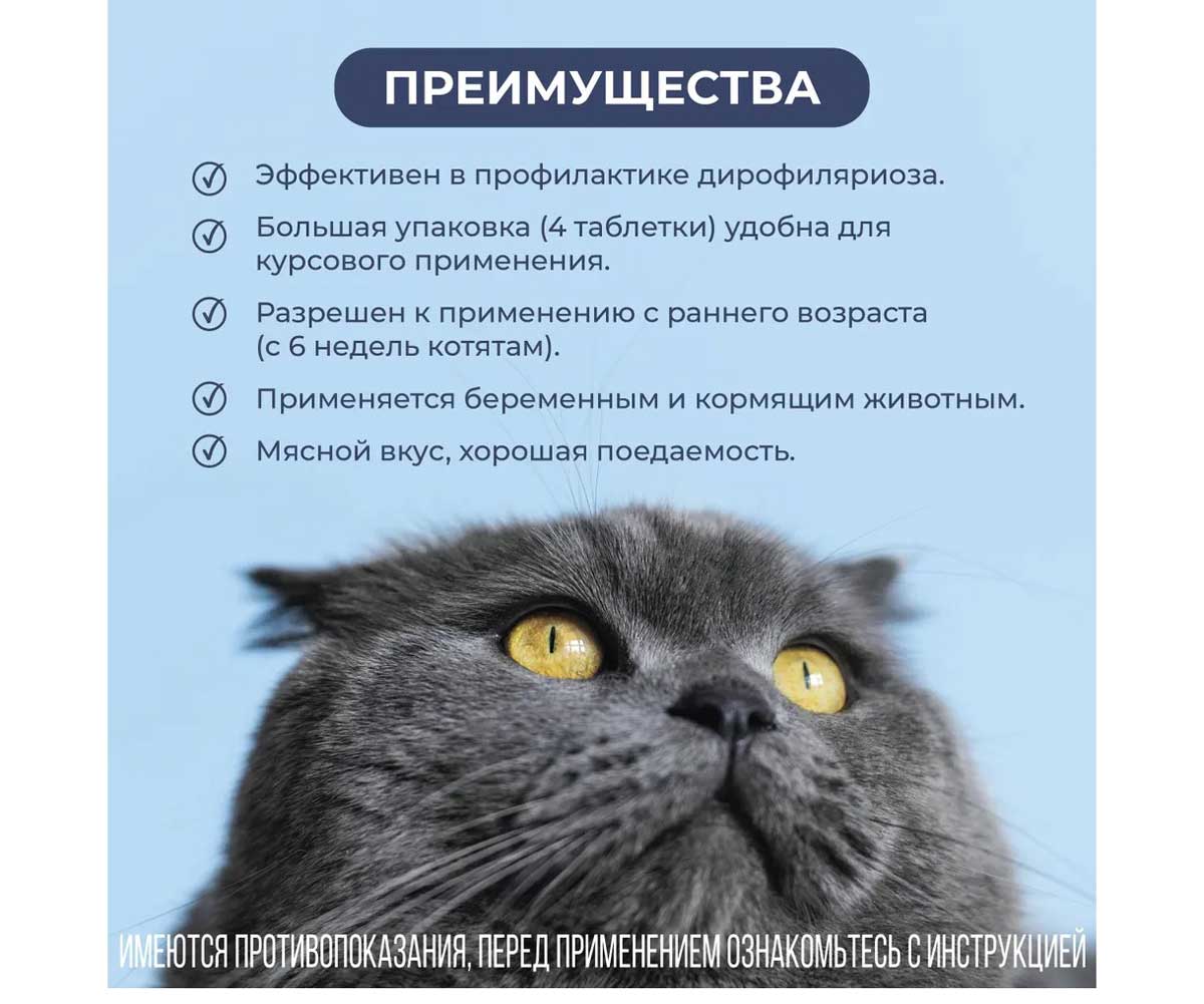 Пинпрамиль Таблетки 4мг/10мг Антигельминтик Для Котят И Мелких Кошек 4-Таблетки Коробка