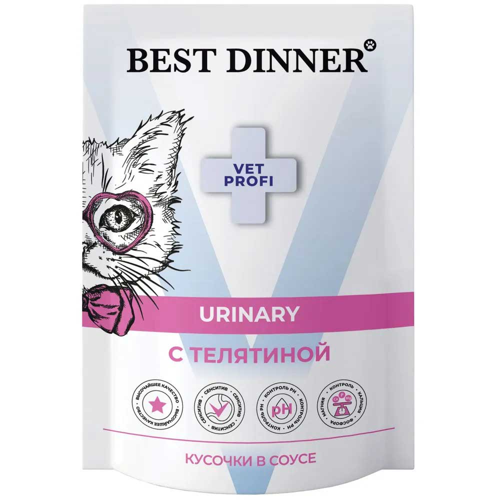 Влажный Корм Best Dinner (Бест Диннер) Vet Profi Urinary Для Кошек Телятина Кусочки в Соусе 85г 7424