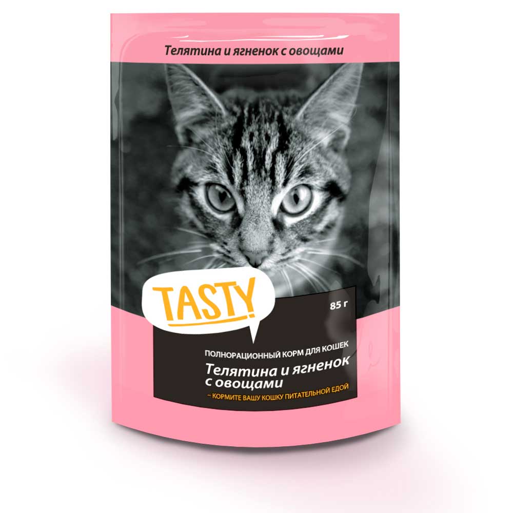 Влажный Корм Tasty (Тести) Для Кошек 85г Телятина, Ягненок и Овощи в Желе  009