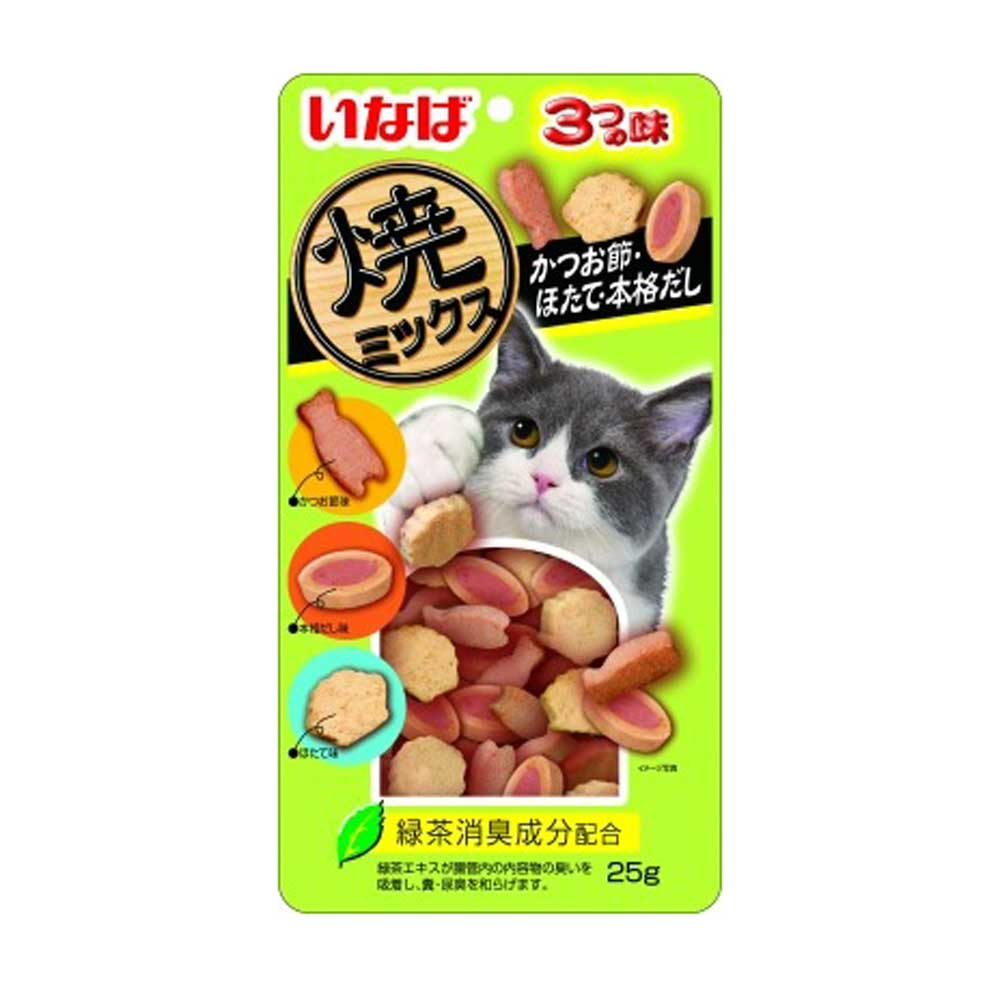 Лакомство Inaba (Инаба) Yakimiksu Для Кошек  Ассорти Кацуобуси, Морского Гребешка И Наваристого Бульона 25г