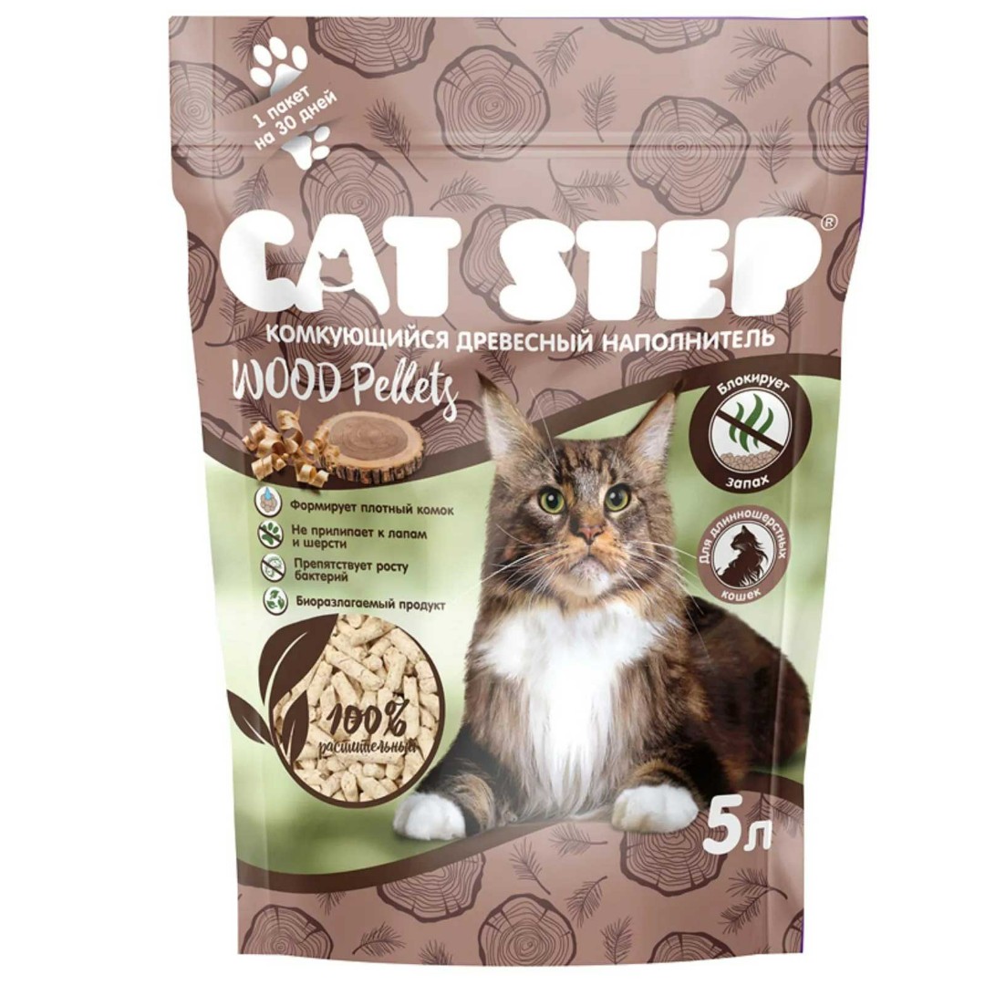 Наполнитель Cat Step (Кэт Степ) Wood Pellets Комкующийся Растительный 5л