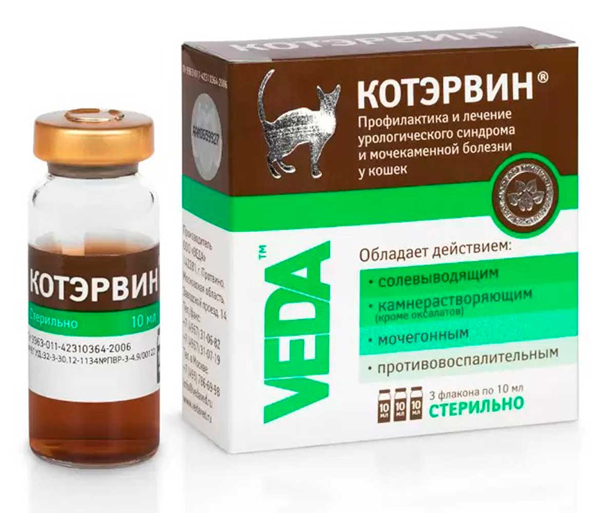 Фитодиета КотЭрвин Профилактика и Лечение Урологического Синдрома и Мочекаменной Болезни у Кошек 10мл 3-Флакона VEDA