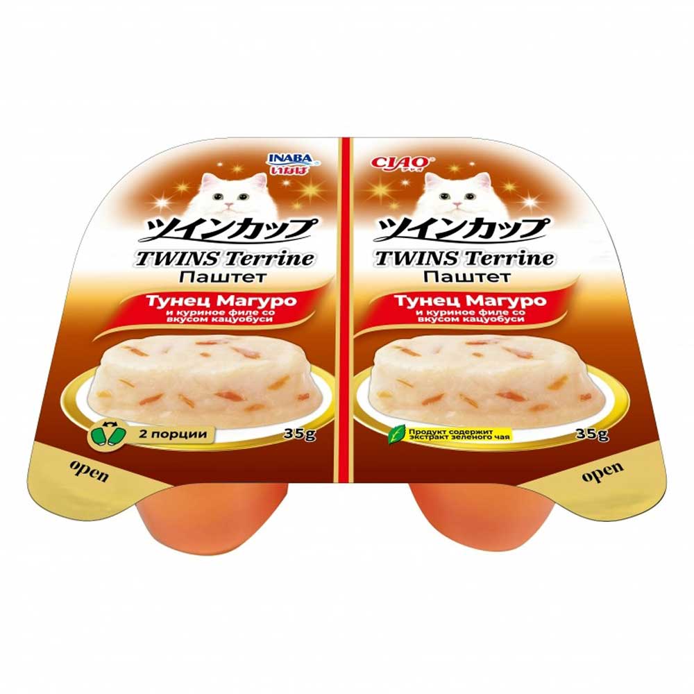 Консервы Для Кошек Inaba (Инаба) Twins 70г (35г*2шт) Паштет Тунец Магуро Куриное Филе Со Вкусом Кацуобуси