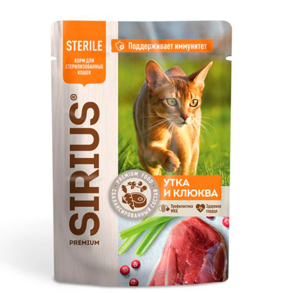 Влажный Корм Sirius (Сириус) Для Стерилизованных Кошек Утка и Клюква 24*1 85гр