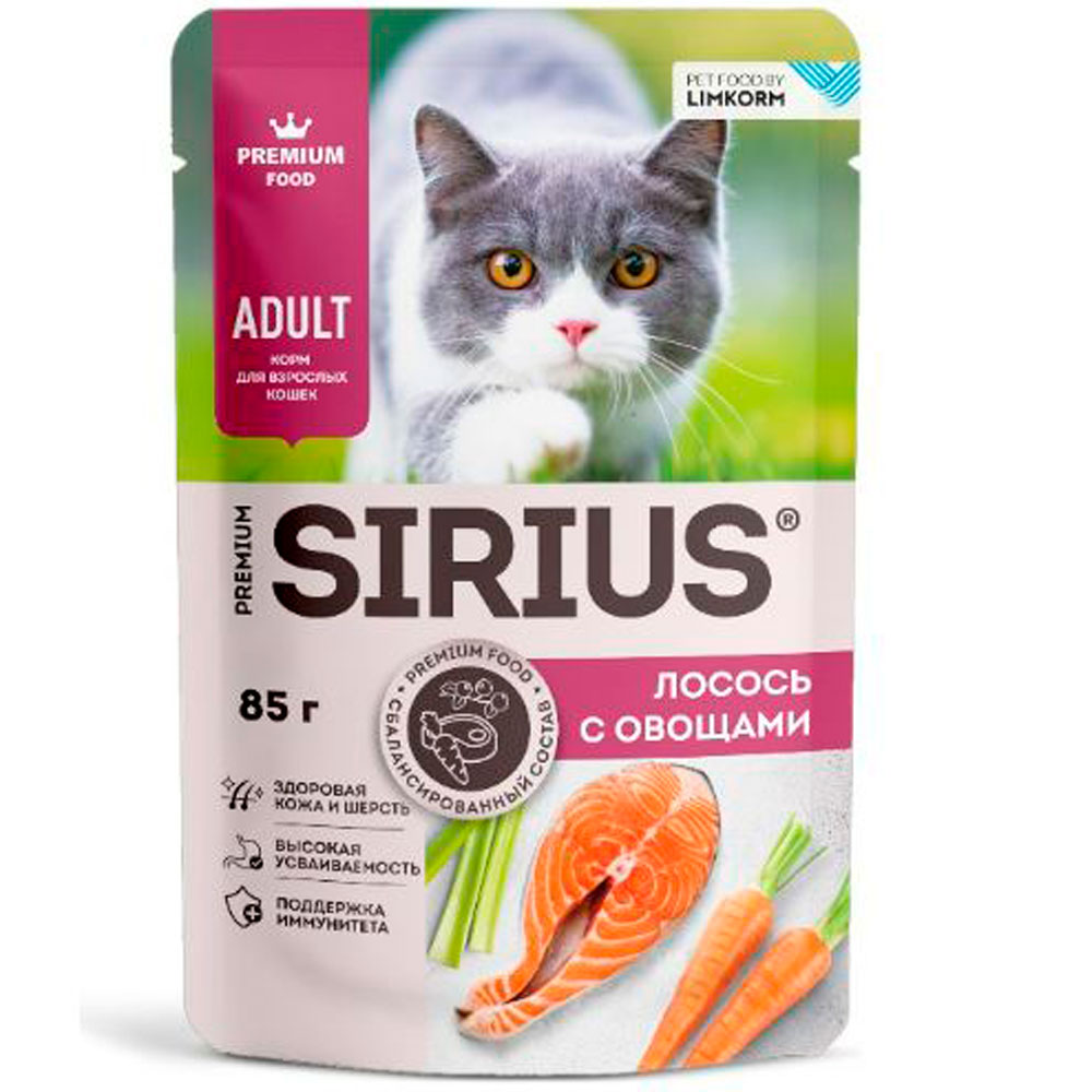 Влажный Корм Sirius (Сириус) Для Кошек Лосось и Морковь 24*1 85гр