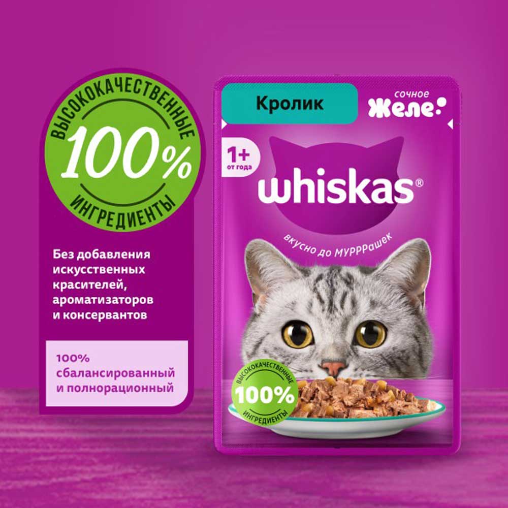 Влажный Корм Для Кошек Whiskas (Вискас) в Желе Кролик 75г