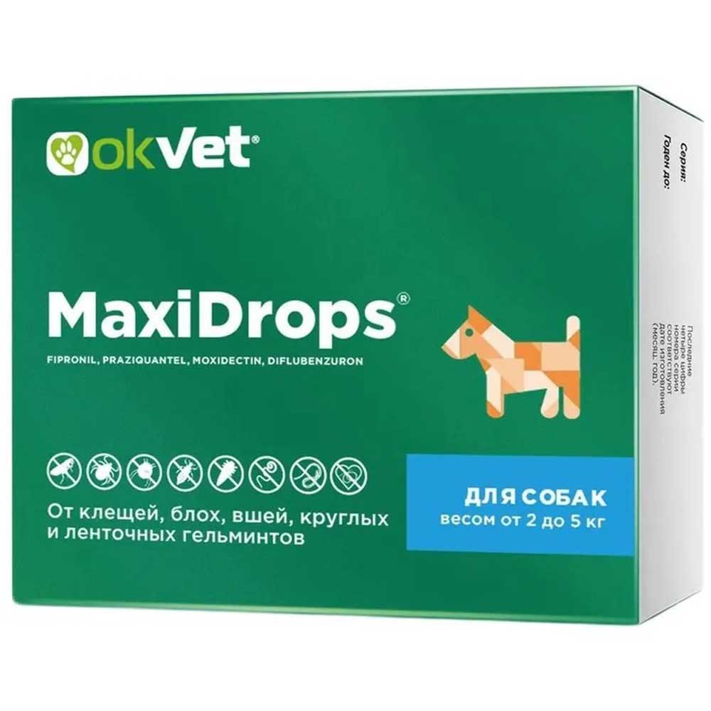 Максидропс Okvet (Оквет) От Клещей, Блох, Вшей и Гельминтов Для Собак Вес От 2 До 5кг Ab1912