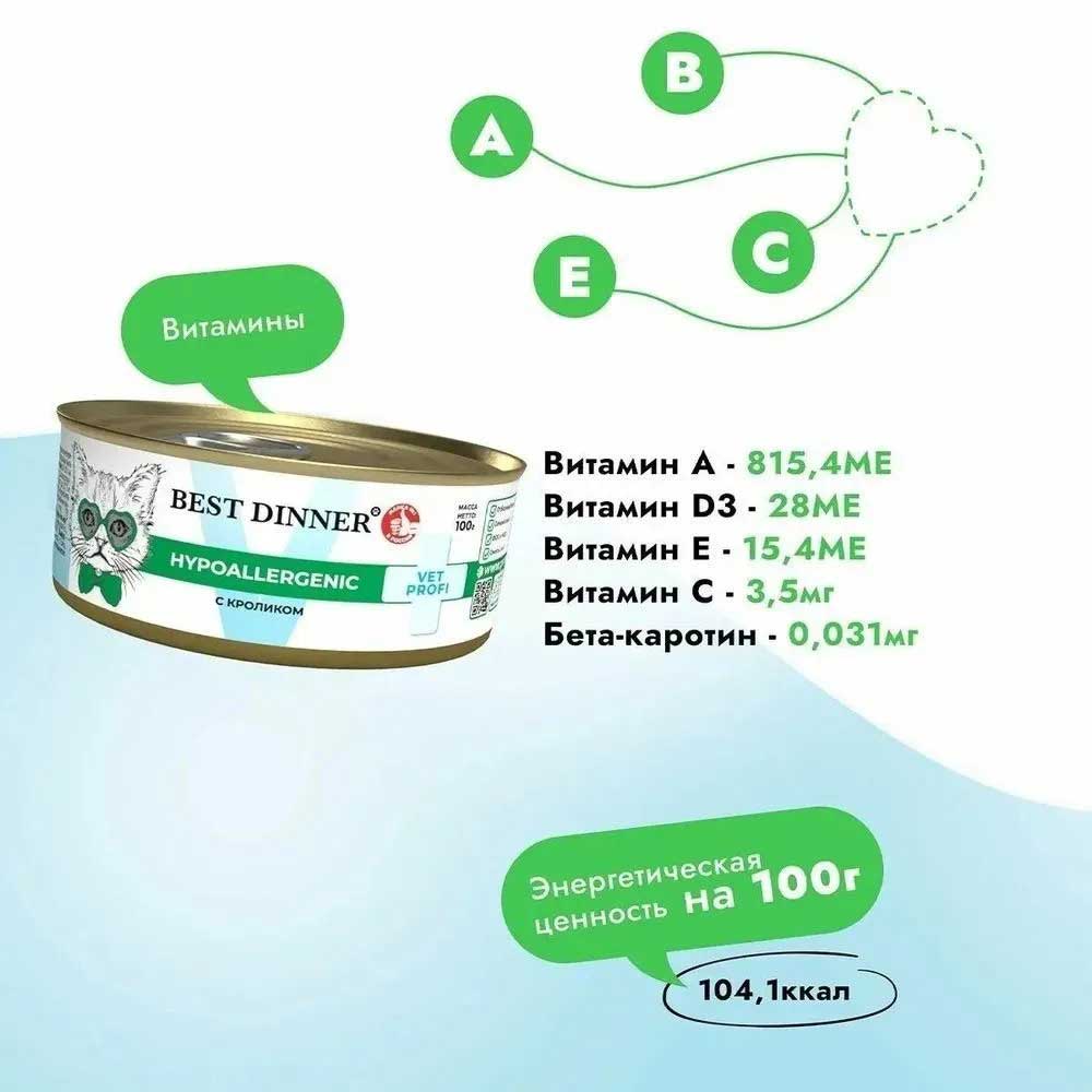 Консервы для Котят Best Dinner (Бест Диннер) Vet Profi Hypoallergenic Пищевая Аллергия Кролик 100г