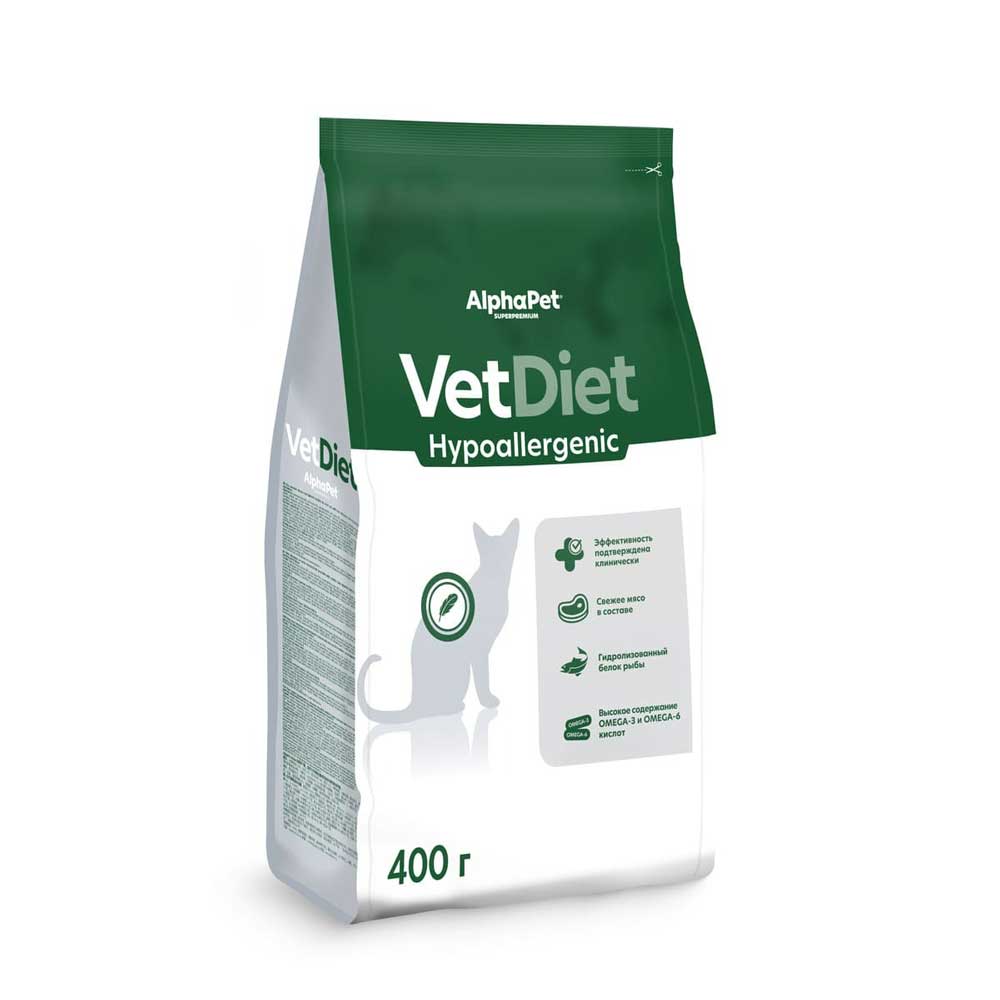 Сухой Корм Для Кошек Alphapet (Альфапет) Vetdiet Hypoallergenic При Пищевой Аллергии 400г 55261