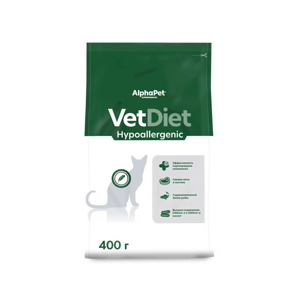 Сухой Корм Для Кошек Alphapet (Альфапет) Vetdiet Hypoallergenic При Пищевой Аллергии 400г 55261