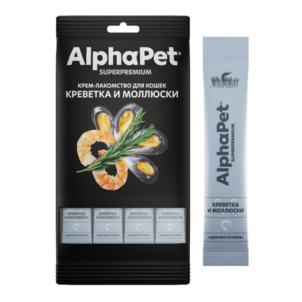 Лакомство Alphapet (Альфапет) Superpremium Для Кошек Крем Креветки и Моллюски 48г