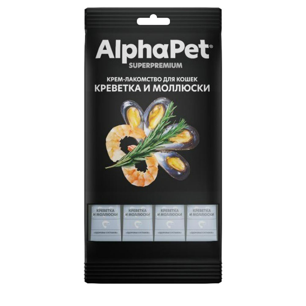 Лакомство Alphapet (Альфапет) Superpremium Для Кошек Крем Креветки и Моллюски 48г