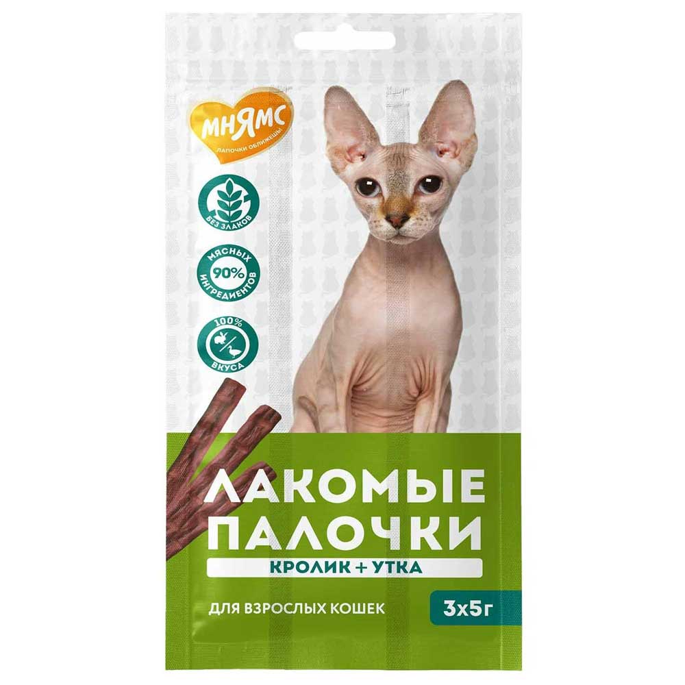 Лакомство Мнямс Для Кошек Лакомые Палочки Утка и Кролик 5г*3