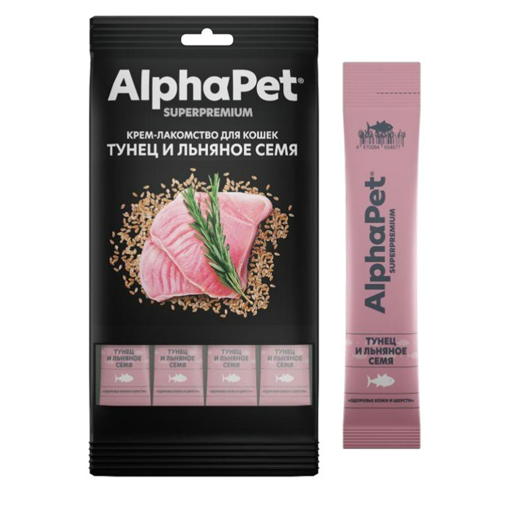 Лакомство Alphapet (Альфапет) Superpremium Для Кошек Крем Тунец и Льняное Семя 48г