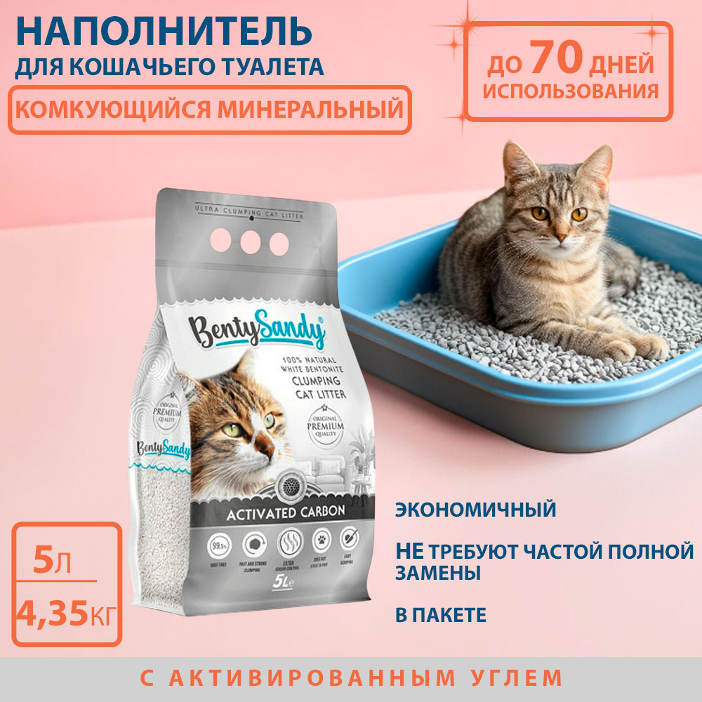 Наполнитель Для Кошек Benty Sandy (Бенти Сэнди) Комкующийся Глиняный с Активированным Углем 5л