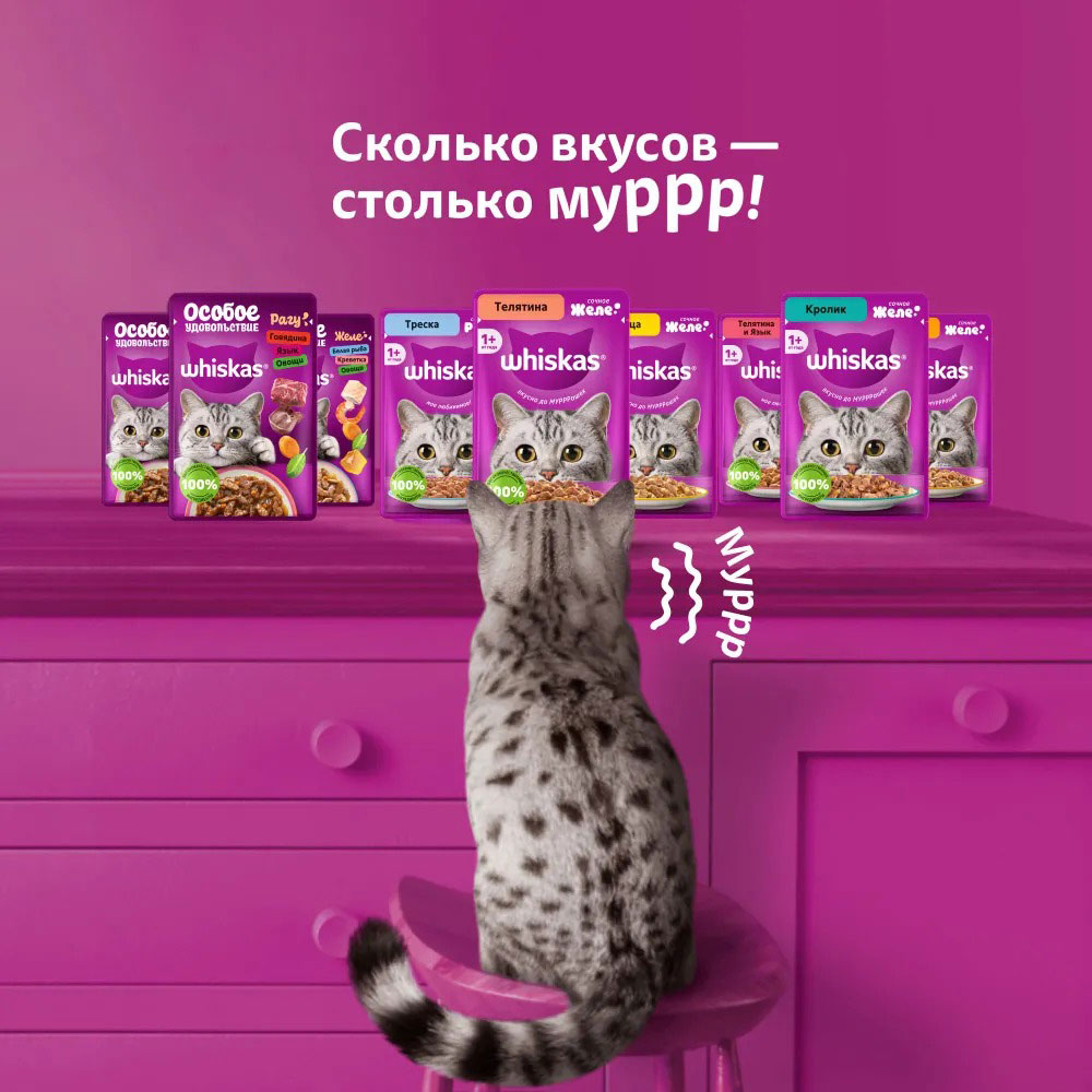 Влажный Корм Для Кошек Whiskas (Вискас) Форель и Лосось в Желе 75г