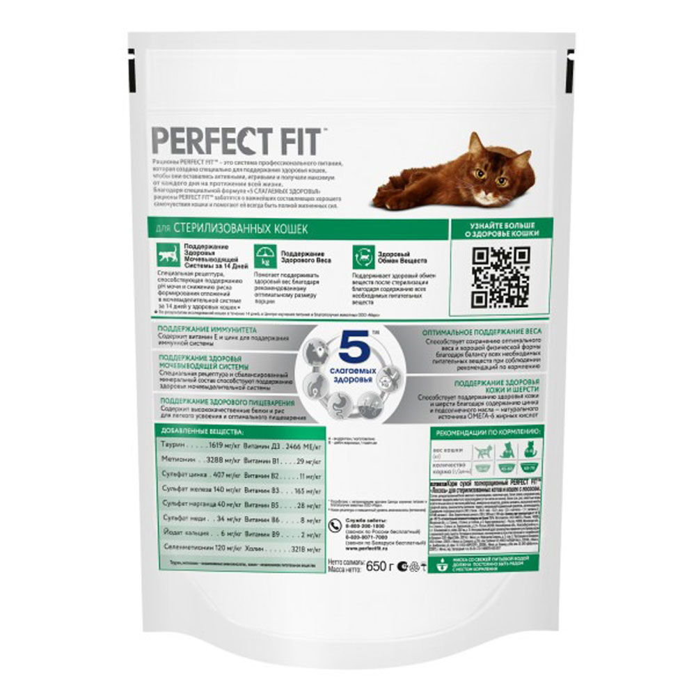 Сухой Корм Perfect Fit Для Стерилизованных Кошек Лосось 650г