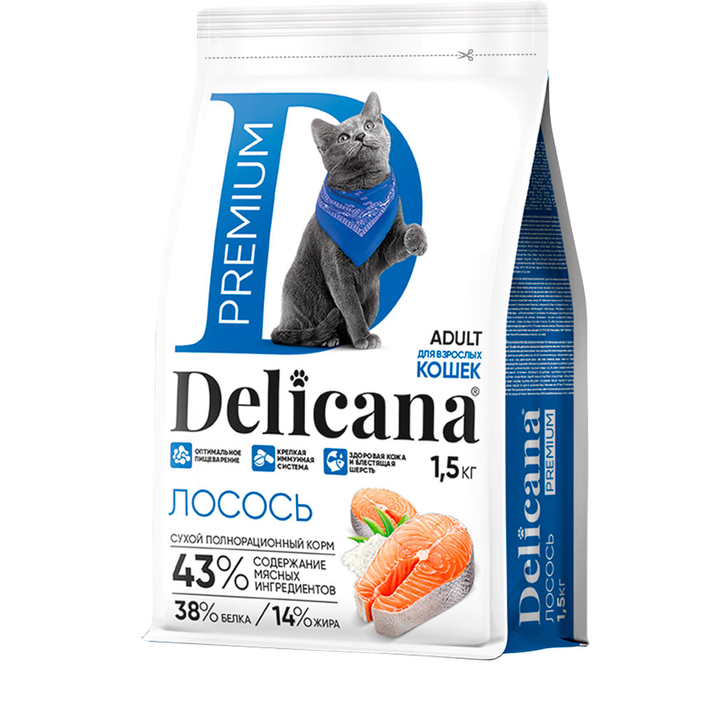 Сухой Корм Delicana (Деликана) Для Кошек Лосось 1,5кг 93501