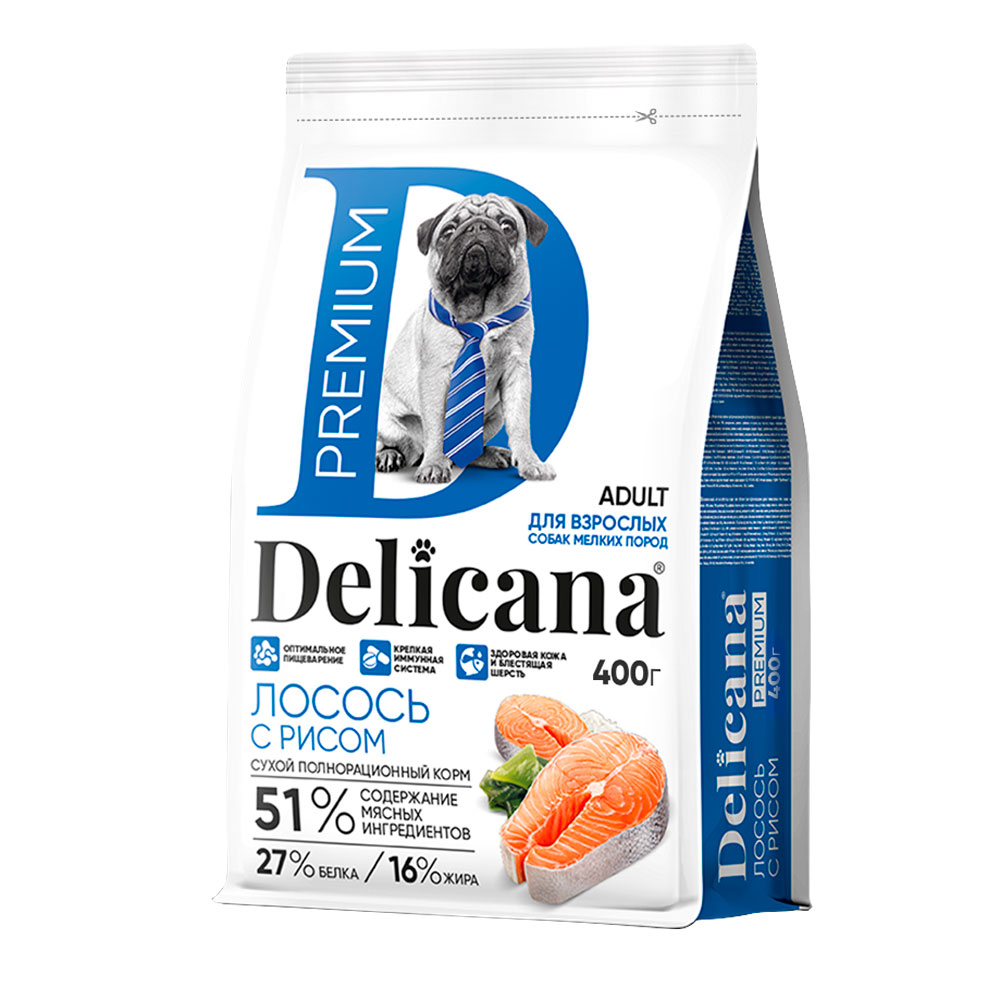 Сухой Корм Delicana (Деликана) Для Собак Мелких Пород Лосось и Рис 400г 92621