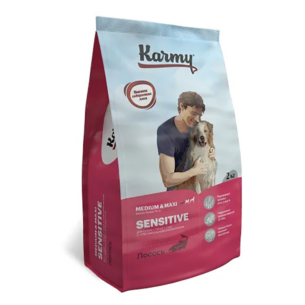 Сухой Корм Karmy (Карми) Для Собак Средних и Крупных Пород с Чувствительным Пищеварением Лосось Sensitive Medium & Maxi Adult 2кг Н