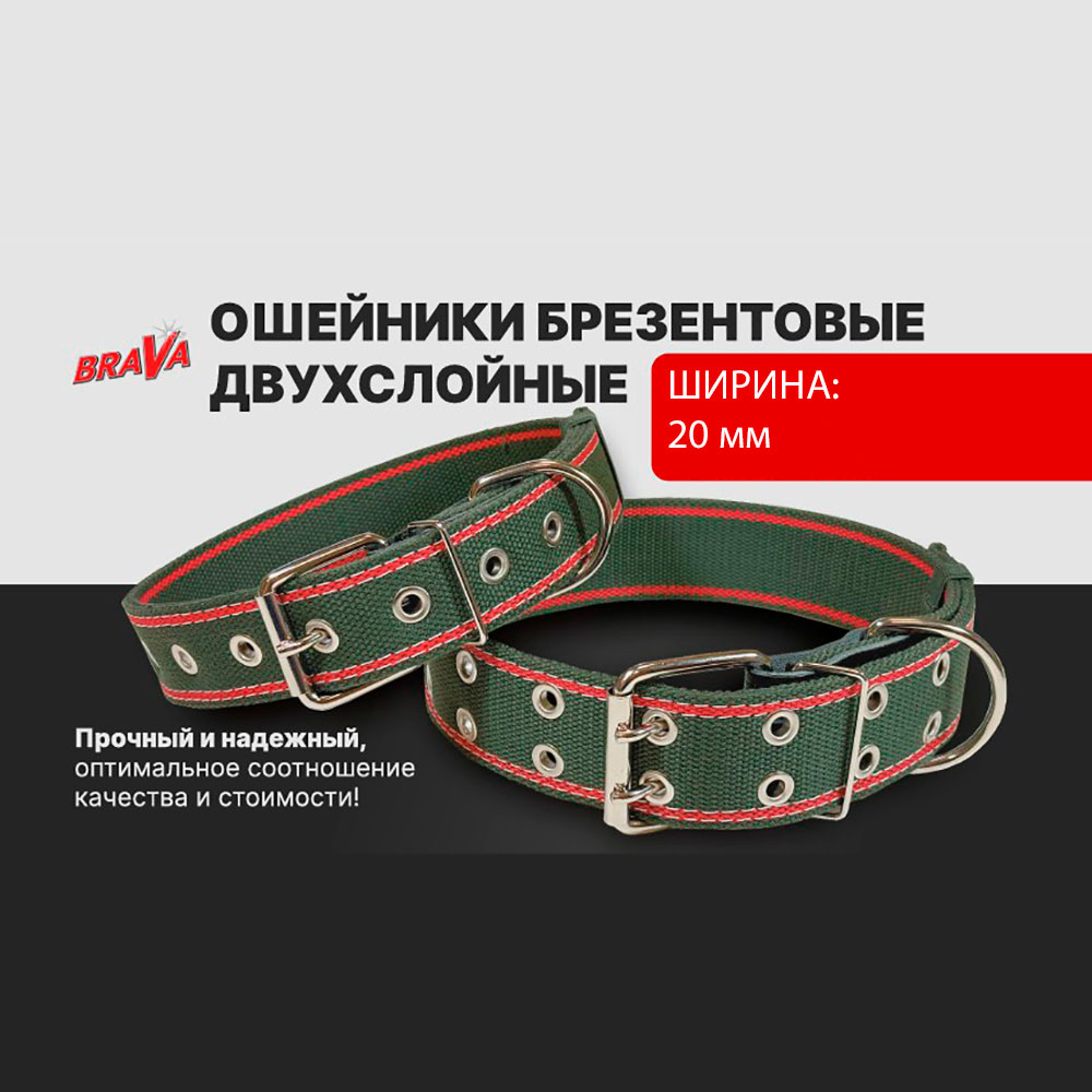 Ошейник Для Собак Мелких и Средних Пород Брава №20 28-40см Ш2см Двухслойный Брезентовый Арт027