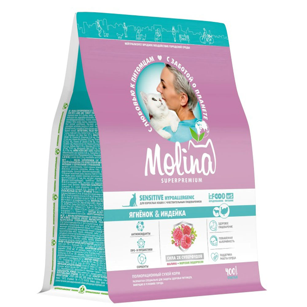 Сухой Корм Molina (Молина) Cat Hypoallergenic Для Кошек с Чувствительным Пищеварением Ягненок Индейка 400г 1060796