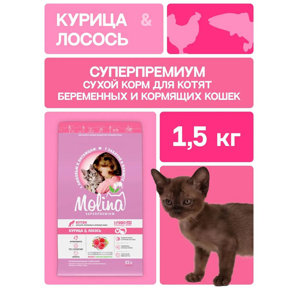 Сухой Корм Molina (Молина) Kitten Для Котят Курица Лосось 1,5кг 1060727
