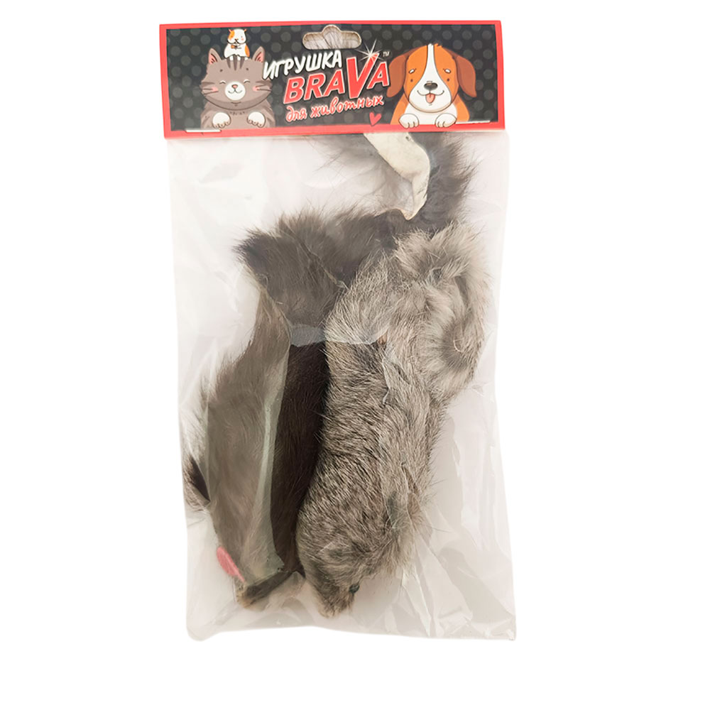 Игрушка Для Кошек Brava (Брава) Мышь Серая 13,5см 2шт Натуральный Мех Кролика 5106