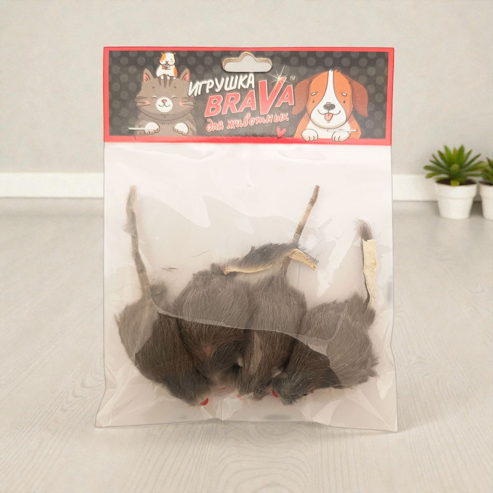 Игрушка Для Кошек Brava (Брава) Мышь Серая 5см Натуральный Мех Кролика 5100 4шт