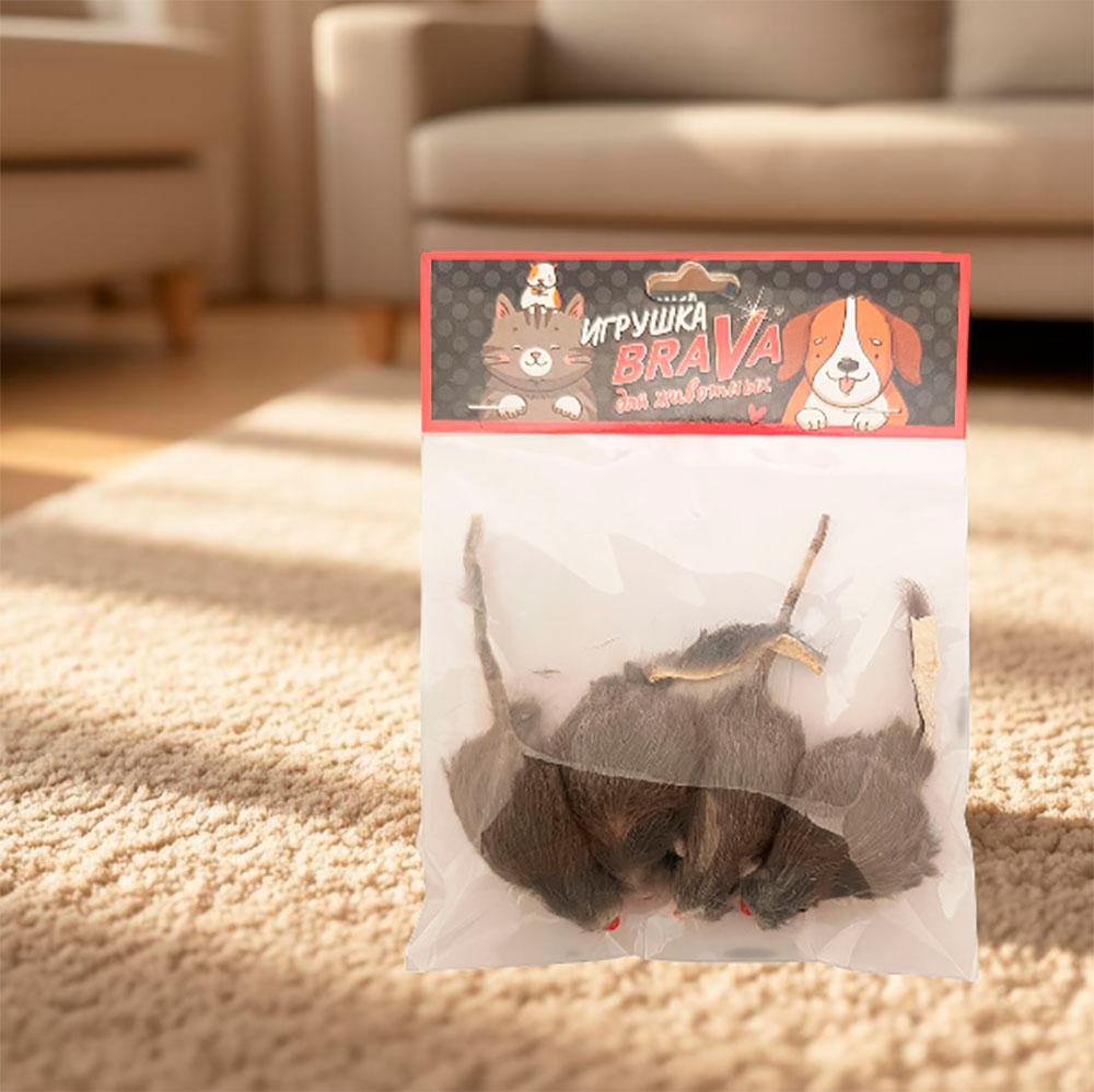 Игрушка Для Кошек Brava (Брава) Мышь Серая 5см Натуральный Мех Кролика 5100 4шт