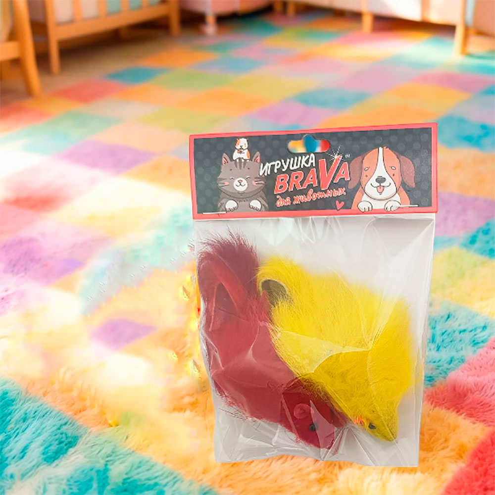 Игрушка Для Кошек Brava (Брава) Мышь Цветная 10см 2шт Натуральный Мех Кролика 5103