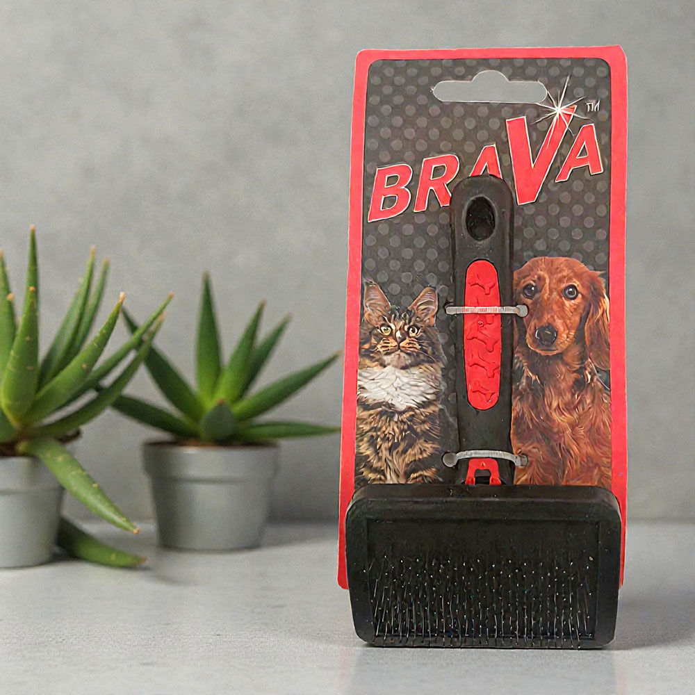 Пуходерка Для Кошек и Собак Brava (Брава) Пластиковая Ручка Средняя 14,7*8см 9403b